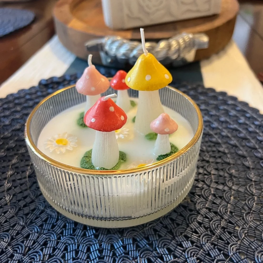Handmade Mushroom Candle Centerpiece - Pink, Red & Yellow